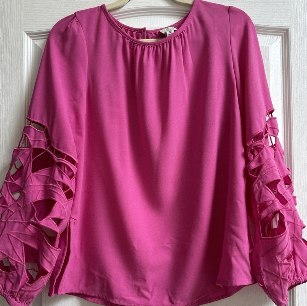 Joie Fuchsia Blouse with Geometric Sleeve Cutouts